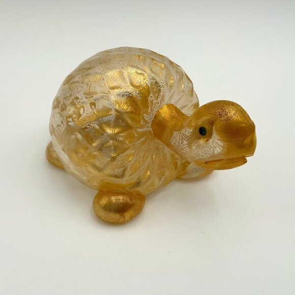 RARE Murano Art Glass Reptile Small Golden Burst Turtle, 6" Long x 4" Tall - Picture 1 of 9